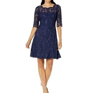 ELIZA J Quarter Length Sleeve Lace Fit Flare Dress